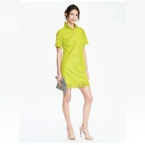 NWT Banana Republic Floral Lace Shirtdress Feminine Scalloped Hem chartreuse S